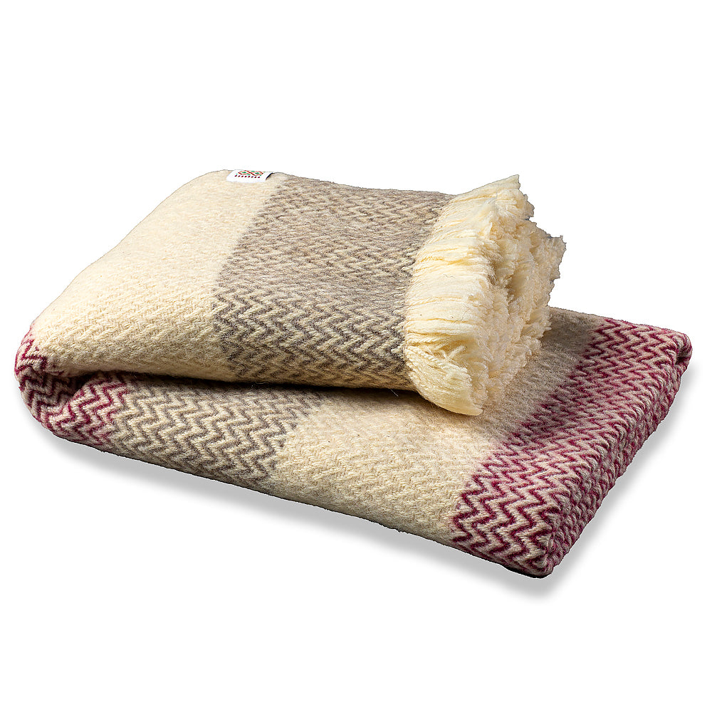 Karandila XIX Wool Blanket with Burgundy and Gray Stripes-Balkanova
