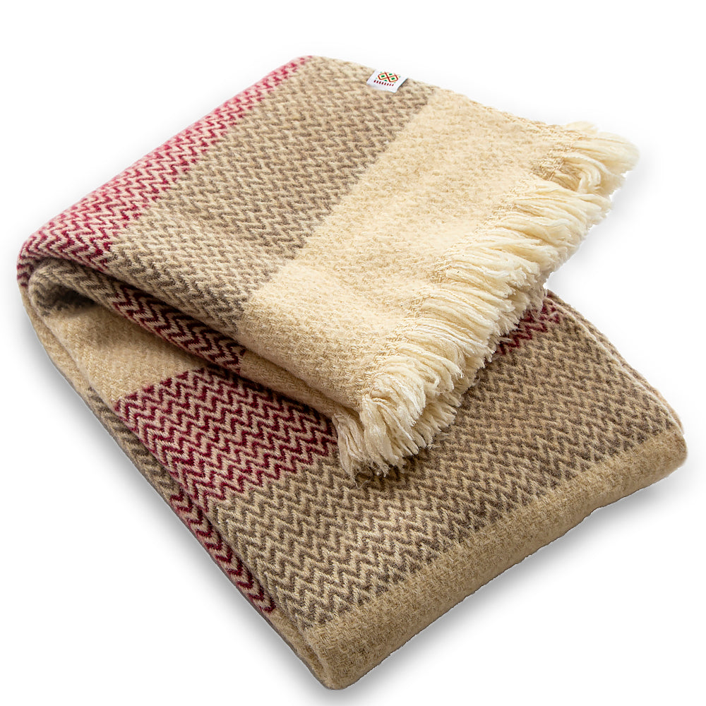 Vlněná deka Karandila XIX s vínovými a šedými pruhy-Balkanova