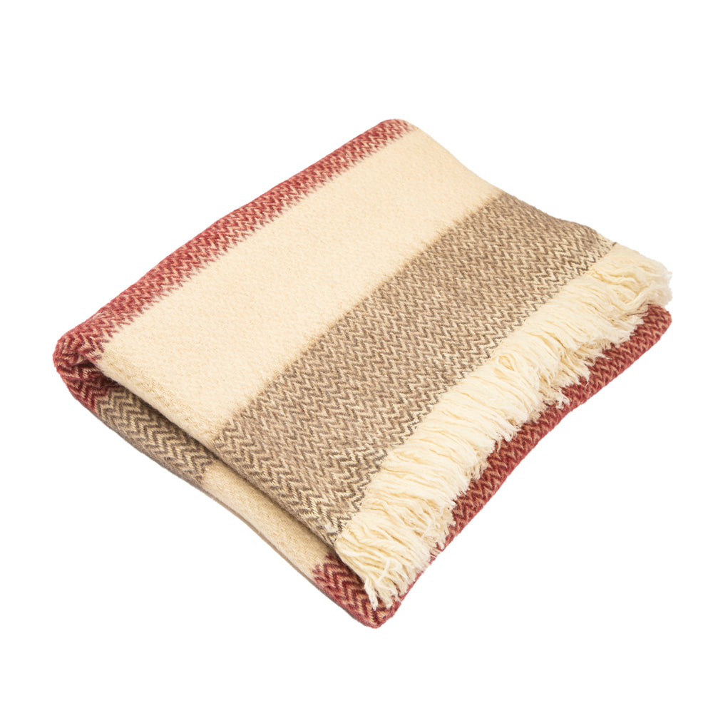 Woolen bedspread Karandila 19 with burgundy and grey stripes-Balkanova