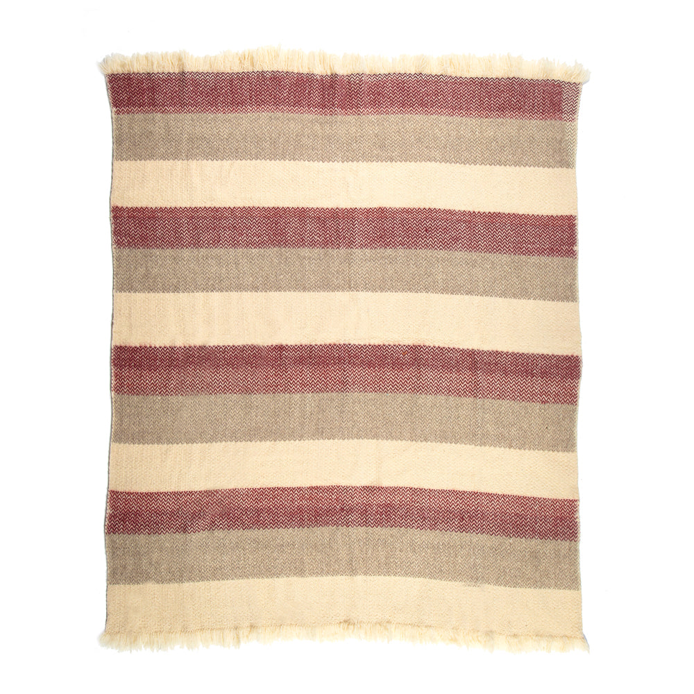 Woolen bedspread Karandila 19 with burgundy and grey stripes-Balkanova