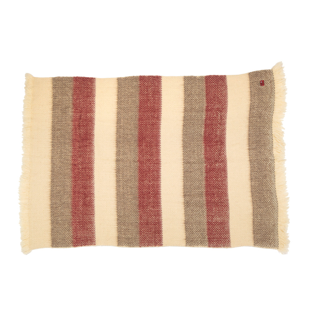Woolen bedspread Karandila 19 with burgundy and grey stripes-Balkanova