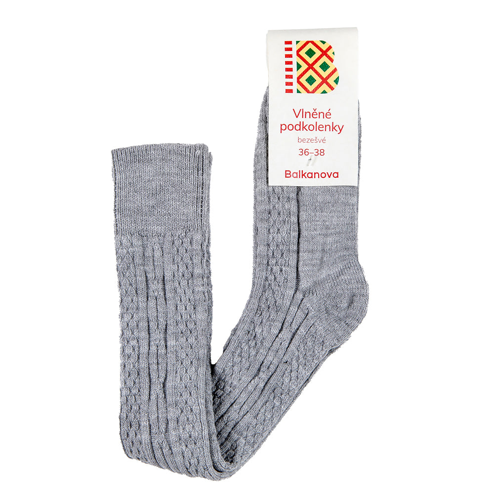 Gemusterte Wollsocken 80% Wolle, hellgrau