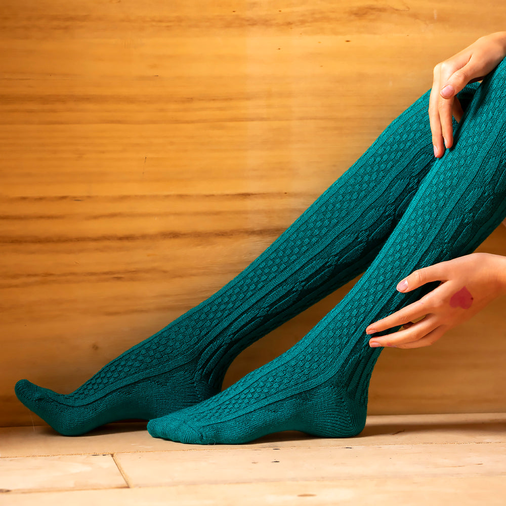 Gemusterte Wollsocken 80% Wolle, türkis