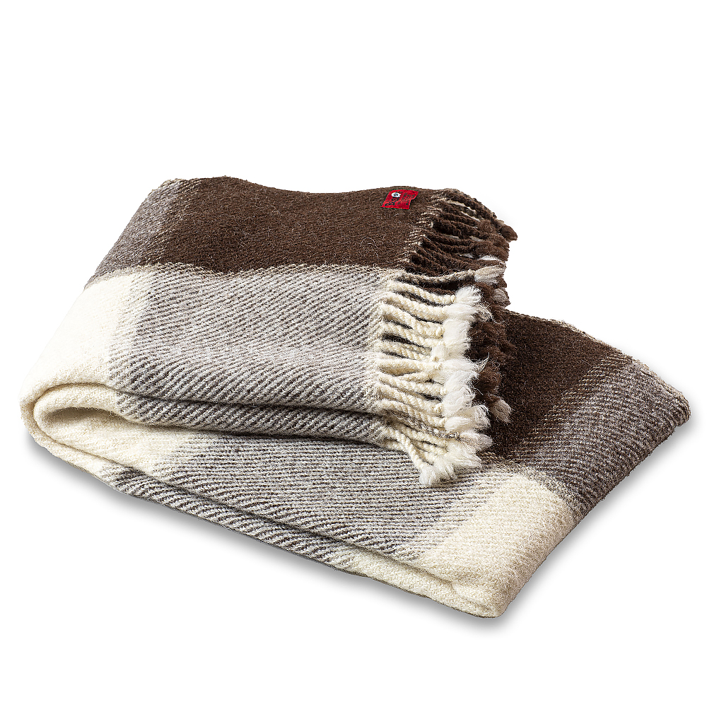 Wool Blanket Perelika XI - Natural White and Brown Wool (Large Checkered)