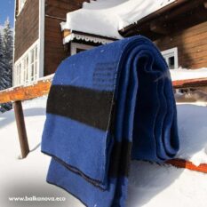 Wool Blanket Rainbow XII - dark blue with one black stripe on both ends