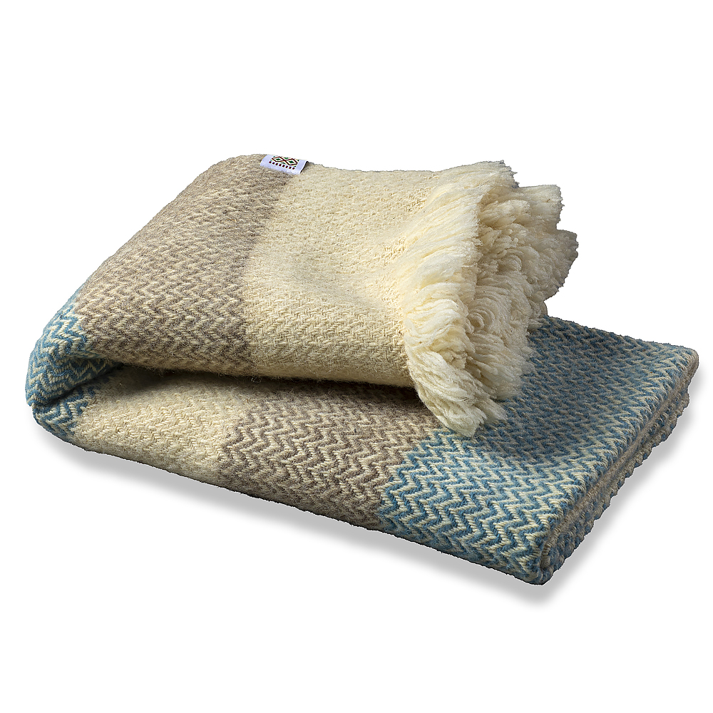 Woolen Blanket Karandila V with grey and blue stripes