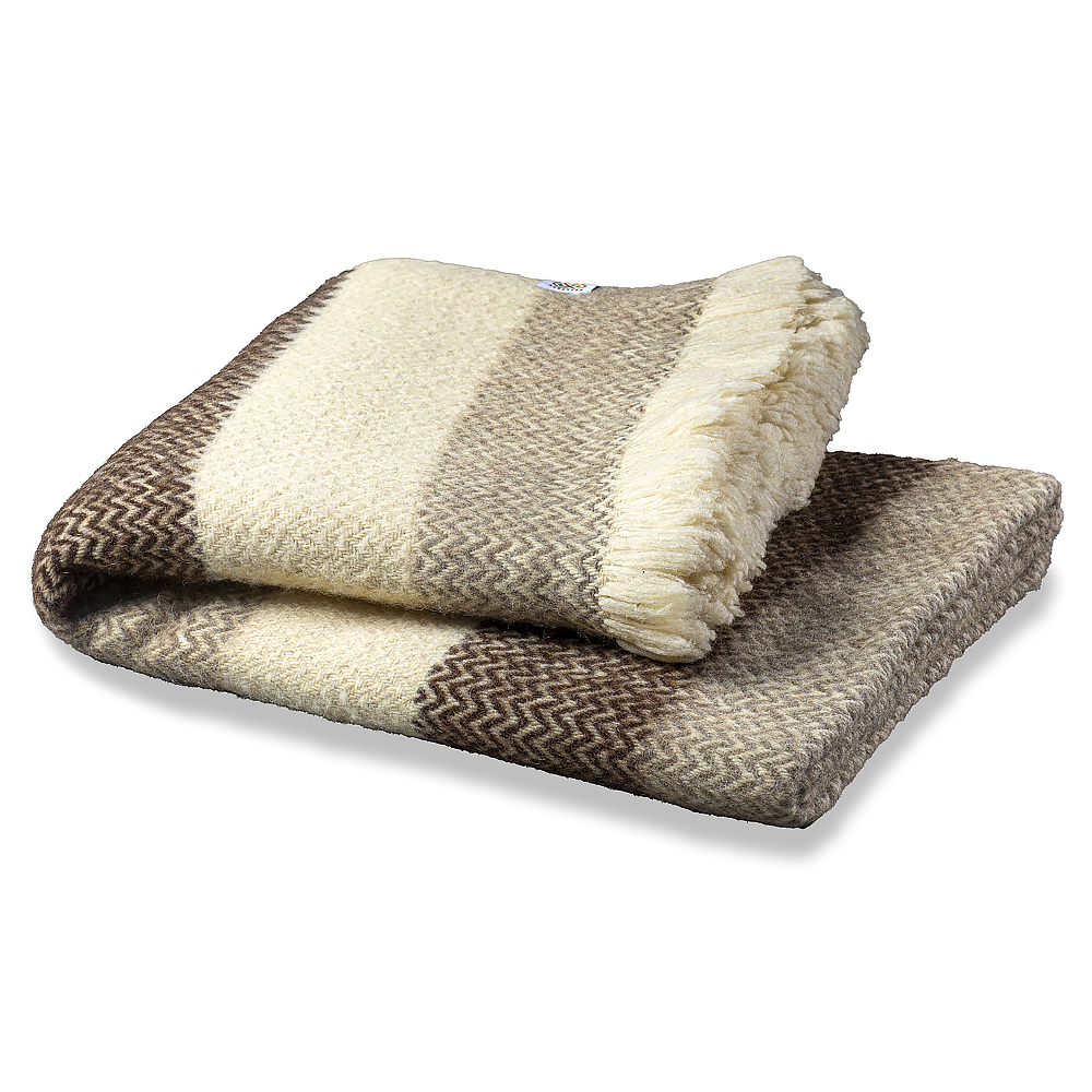 Wool Blanket Karandila III with brown and grey stripes