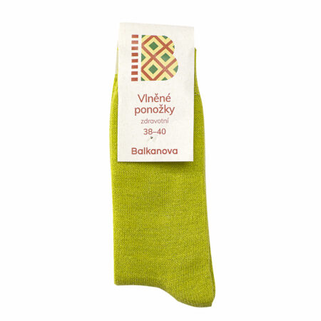 Ponožky 90% vlna, jednofarebný hladký úplet - hráškovo zelenej