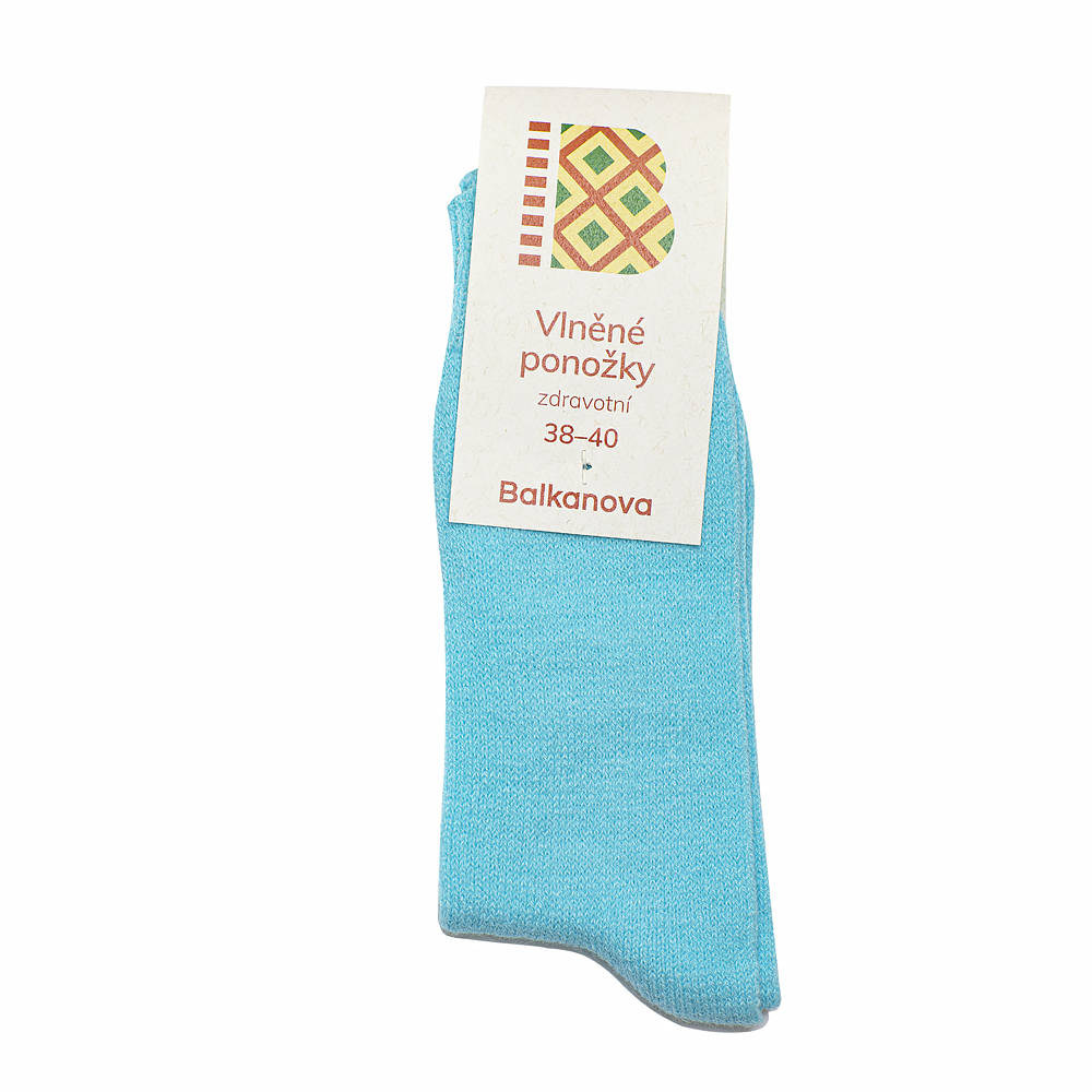 Ponožky 90% vlna, jednobarevný hladký úplet - svítivě modré