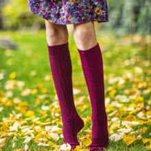 Knee Socks 80% Wool, Patterned, Burgundy