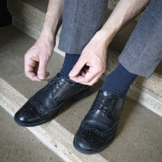 Súprava 4 párov klasických čiernych, modrých a sivých vlnených ponožiek