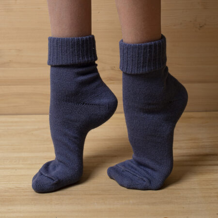 Socks 90%, wool, unicolour elastic knitwear with folding hem, medical socks - blue