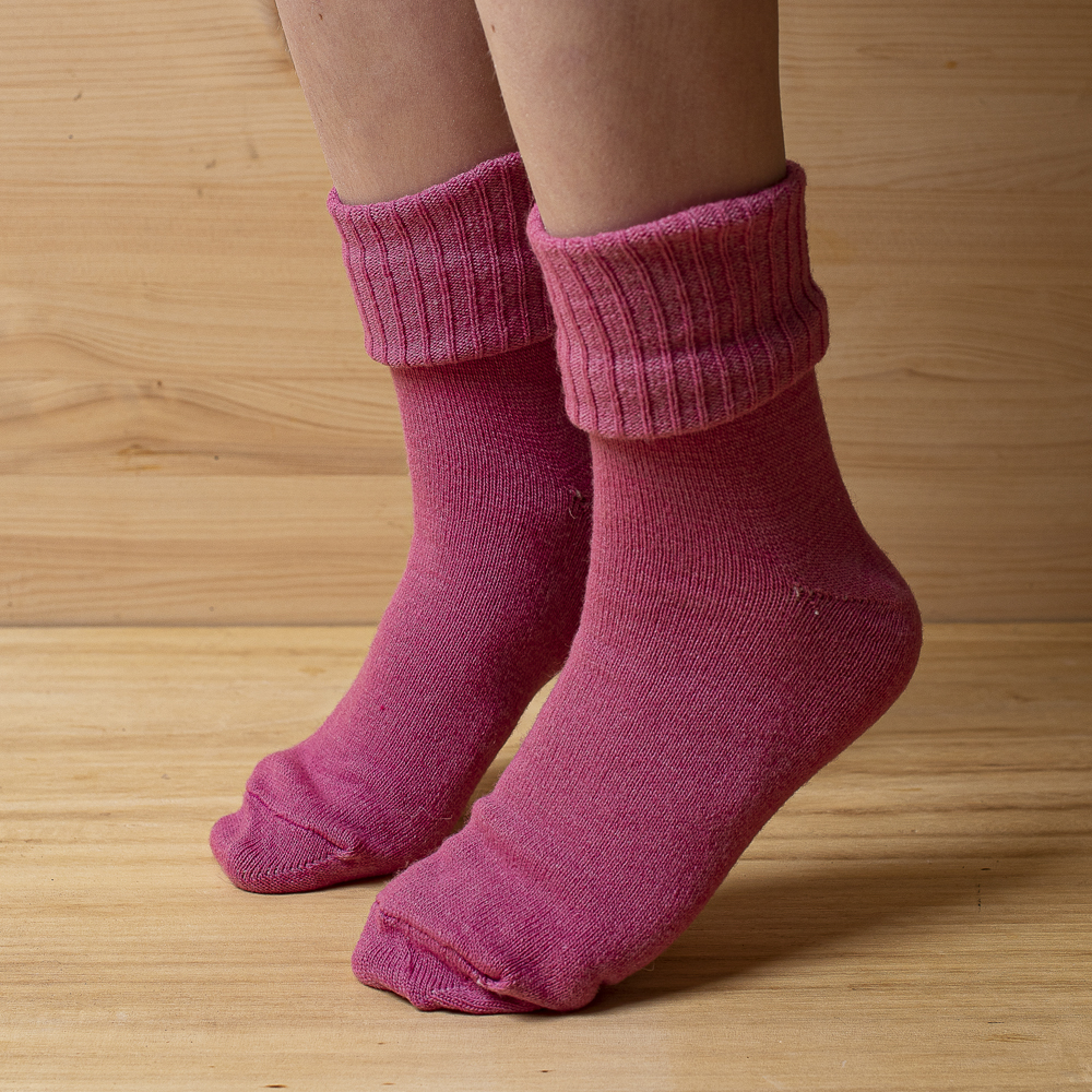 Ponožky 90% vlna, jednobarevný pružný úplet s ohrnovacím lemem - růžové