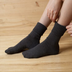 Socks 90% wool, one-color elastic knit with turn-up hem - dark gray