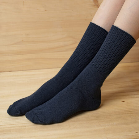 Socks 90% wool, one-color elastic knit with turn-up hem - dark blue