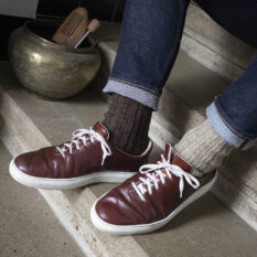 Pletené vlněné ponožky 100% vlna, silný pružný úplet - hnědé nebarvené