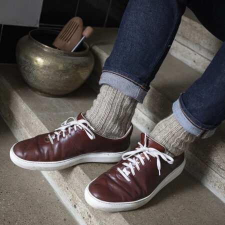 Ručně pletené vlněné ponožky 100% vlna, silný pružný úplet - béžové (zdravotní)