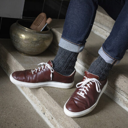 Ručne pletené vlnené ponožky 100% vlna, silný pružný úplet - šedé (zdravotné)