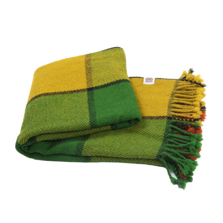 Vlnená deka Perelika XXVII - zelená a žltá kocka