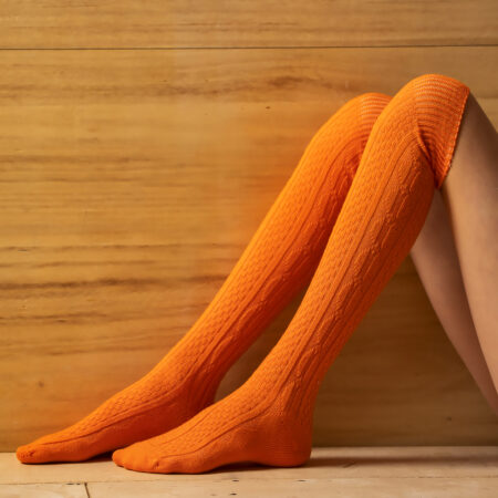 Knee Socks 80% Wool, Patterned, Neon Orange
