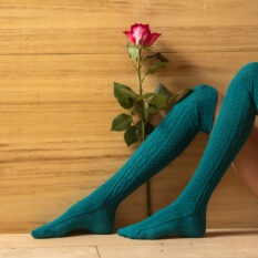 Knee Socks 80% Wool, Patterned - Teal Green