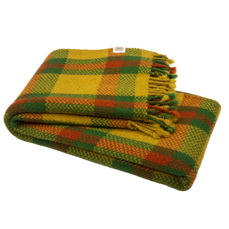 Wool Blanket Perelika - Yellow, Green and Orange Checkered