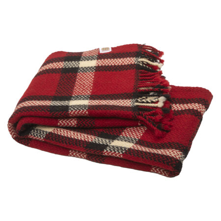 Vlněná deka Perelika - červená, bílá a černá kostka