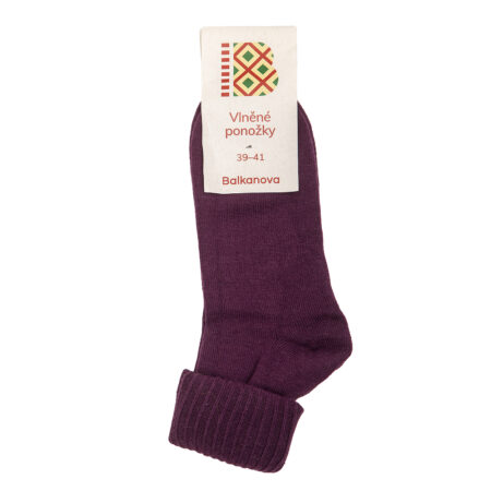 Ponožky 90% vlna, jednobarevný pružný úplet s ohrnovacím lemem - fialové