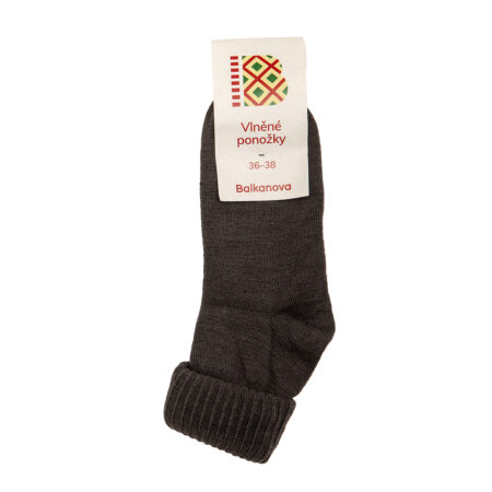 Ponožky 90% vlna, jednobarevný pružný úplet s ohrnovacím lemem - hnědé