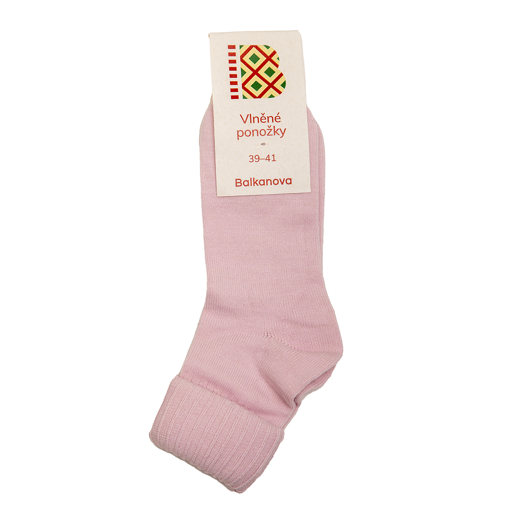 Ponožky 90% vlna, jednobarevný pružný úplet s ohrnovacím lemem - světle růžové