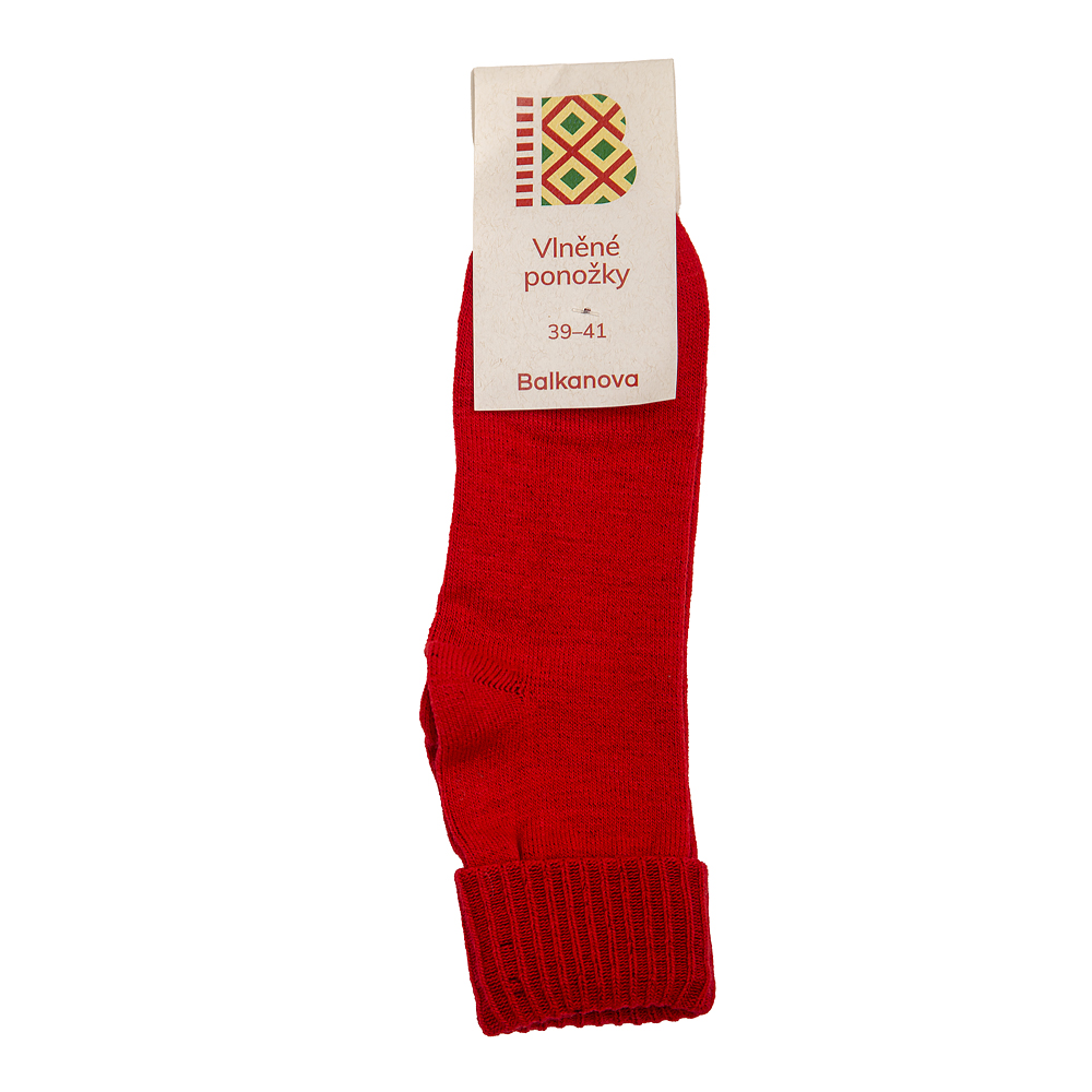 Ponožky 90% vlna, jednobarevný pružný úplet s ohrnovacím lemem - červené