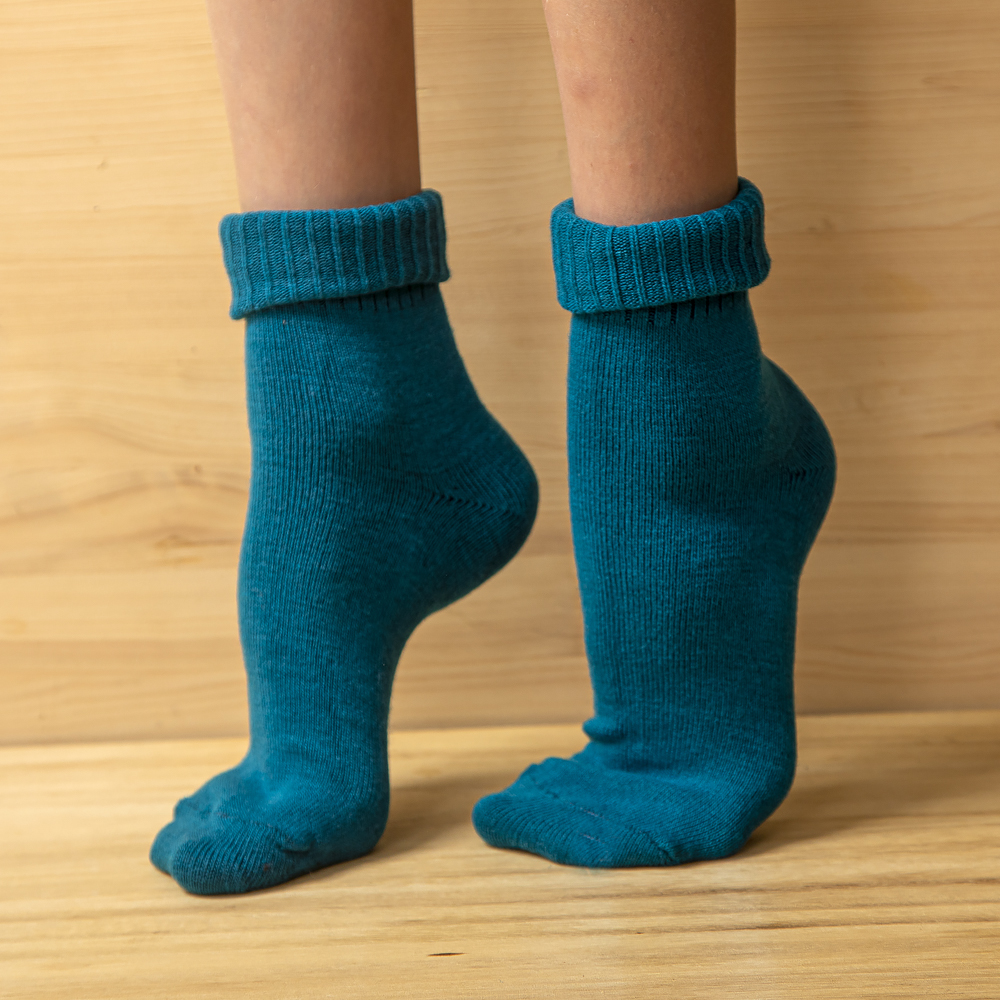 Ponožky 90% vlna, jednobarevný pružný úplet s ohrnovacím lemem - tyrkysové