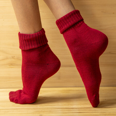 Ponožky 90% vlna, jednobarevný pružný úplet s ohrnovacím lemem - světlá bordó