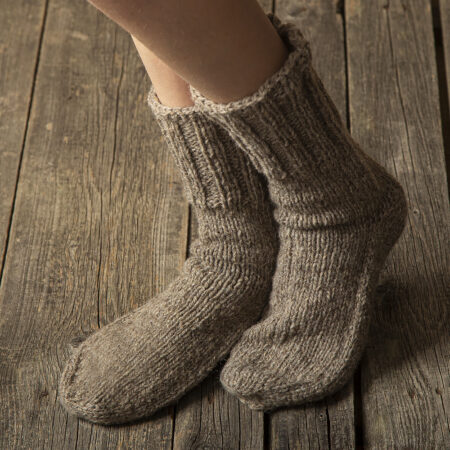 Ručně pletené vlněné ponožky 100% vlna, silný pružný úplet - šedo-béžové