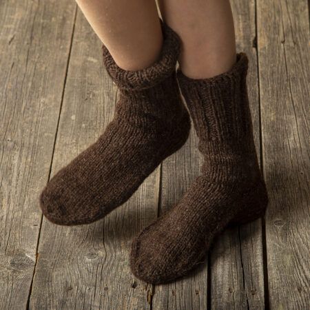 Ručně pletené vlněné ponožky 100% vlna, silný pružný úplet - hnědé