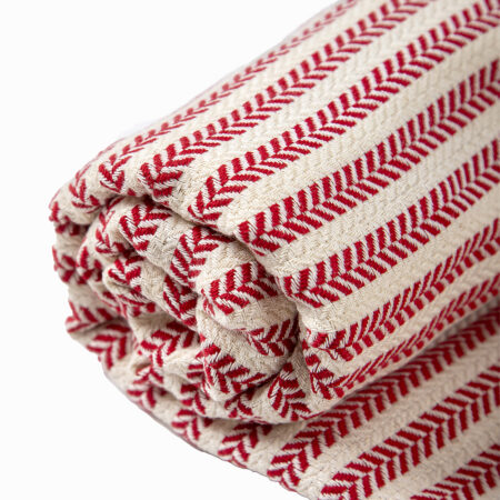 Ručně tkaná sada - červený bavlněný set Portokala a vlněná deka Nara dle Vašeho výběru