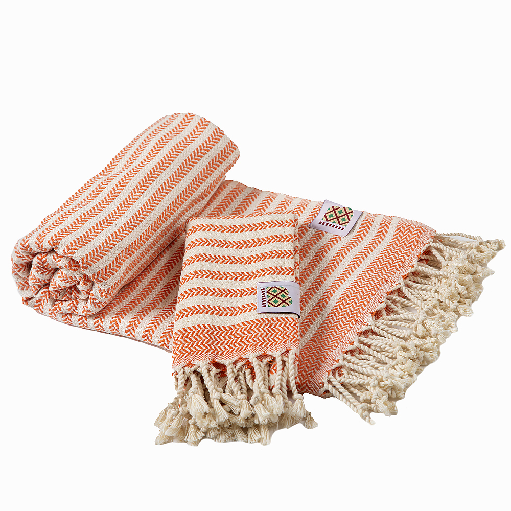 Badetuch und Handtuch Portokala II aus Baumwolle - orangefarbenes Set