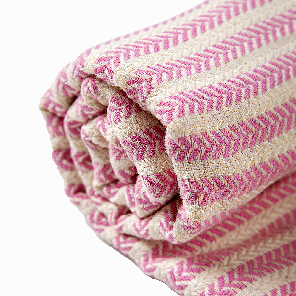 Ručně tkaná sada - růžový bavlněný set Portokala a vlněná deka Nara dle Vašeho výběru