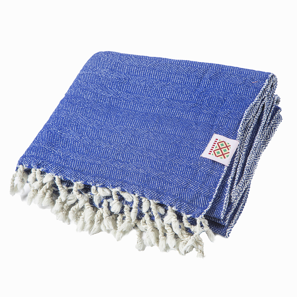 Ručně tkaná vlněná deka Nara X - modrá