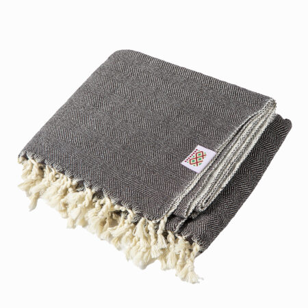 Handwoven wool blanket Nara V - dark brown