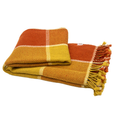 Wool Blanket Perelika - Yellow, Orange and White Checkered