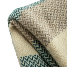 Wool Blanket Karandila XVIII kerosene green, white and grey stripes, King Size, EXTRA LARGE