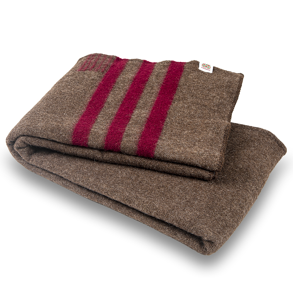 Thick wool blanket Rainbow XVI - brown with three burgundy stripes