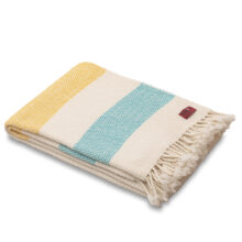 Merino Wool Blanket Perelika - White with Yellow and Blue Stripe, EXTRA FINE