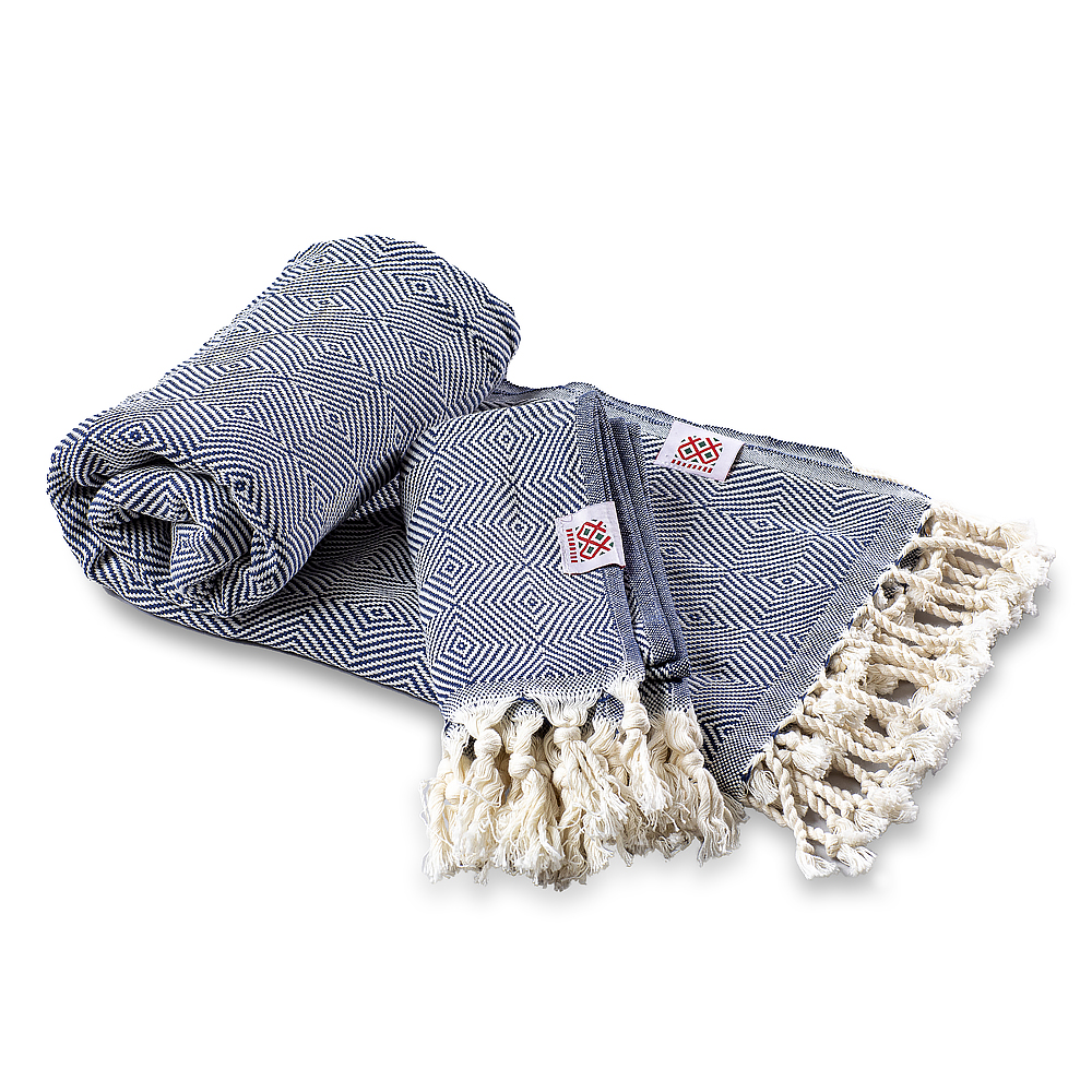 Badetuch und Handtuch Portokala X aus Baumwolle – Saphirblaues Set