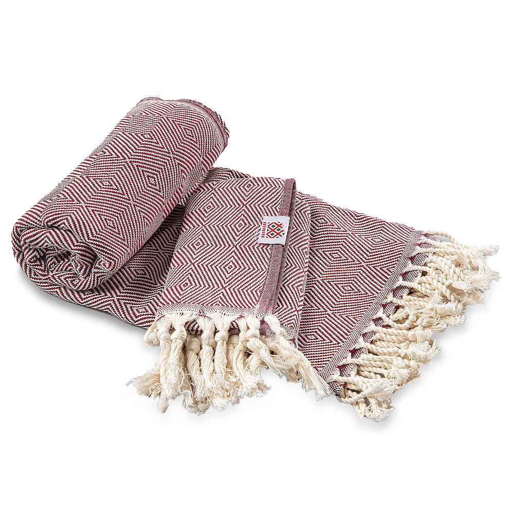 Badetuch und Handtuch Portokala XI aus Baumwolle – Rubinrotes Set