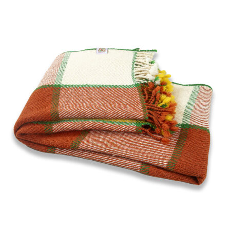 Wool blanket Perelika XII - orange, white and yellow checkered