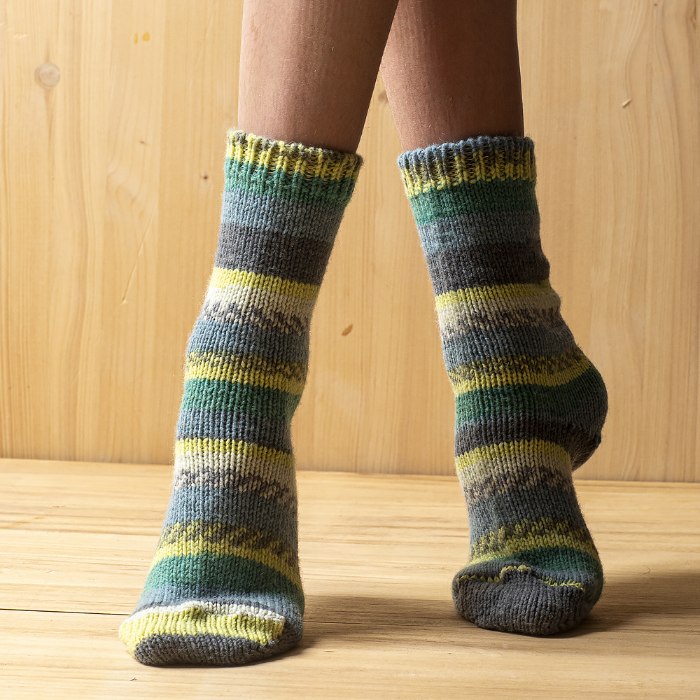 Merino Wool Socks, green patterned