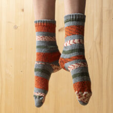 Merino Wool Socks, grey-orange patterned