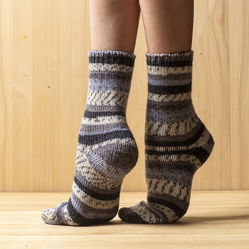 Merino Wool Socks, grey patterned